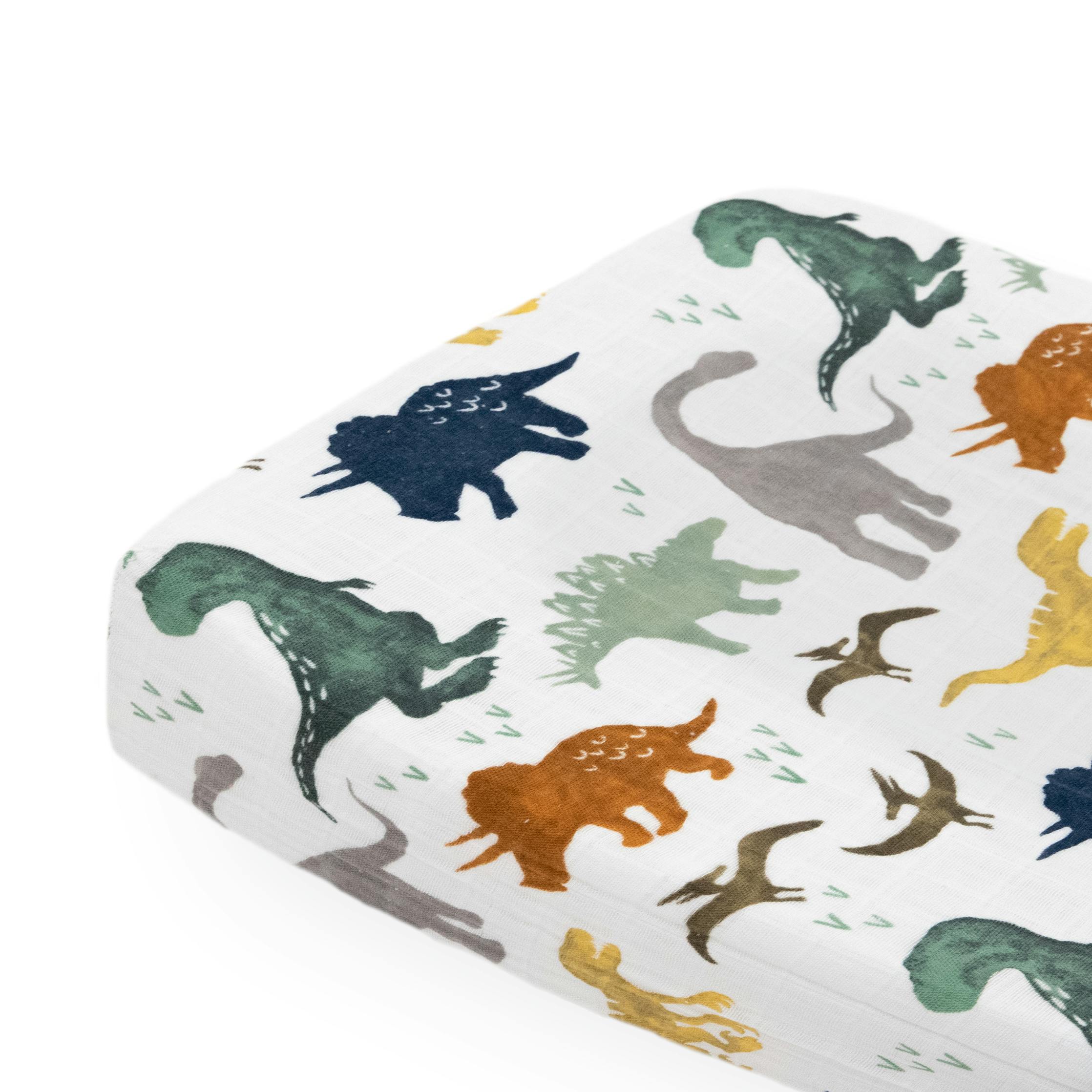 Cotton Muslin Changing Pad Cover - Dino Friends