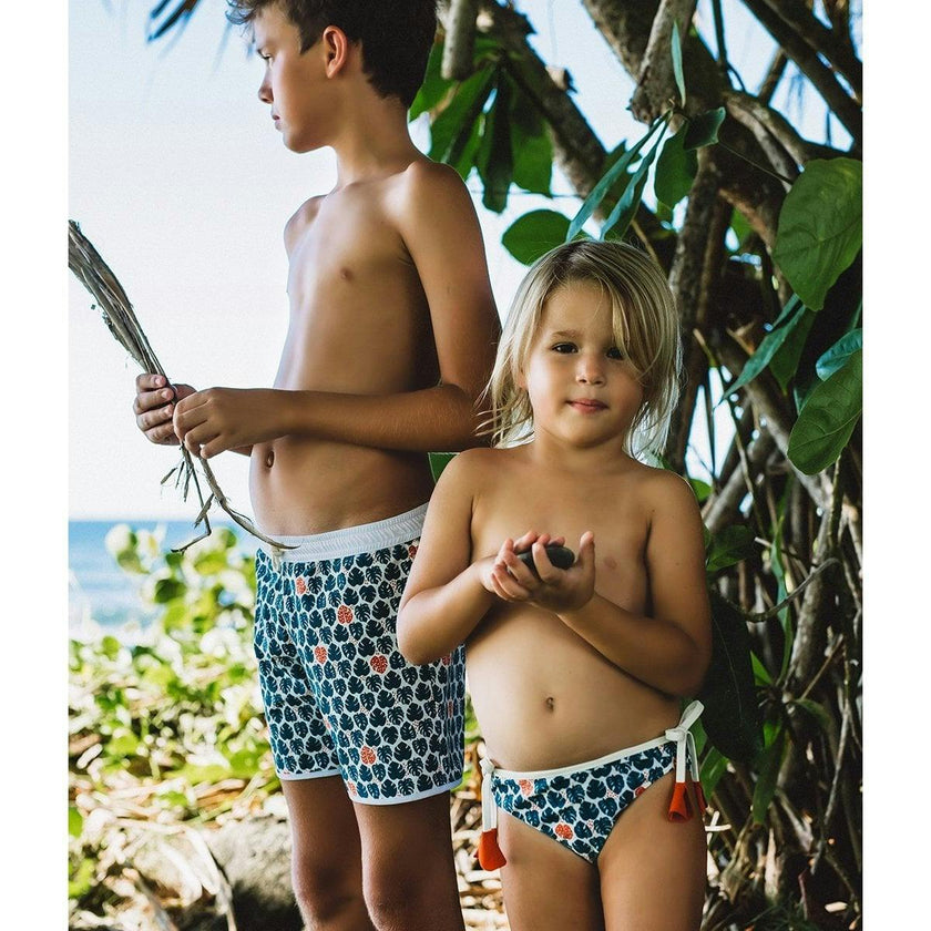 Isla Swim Pants in Tropical Leaves & Teal