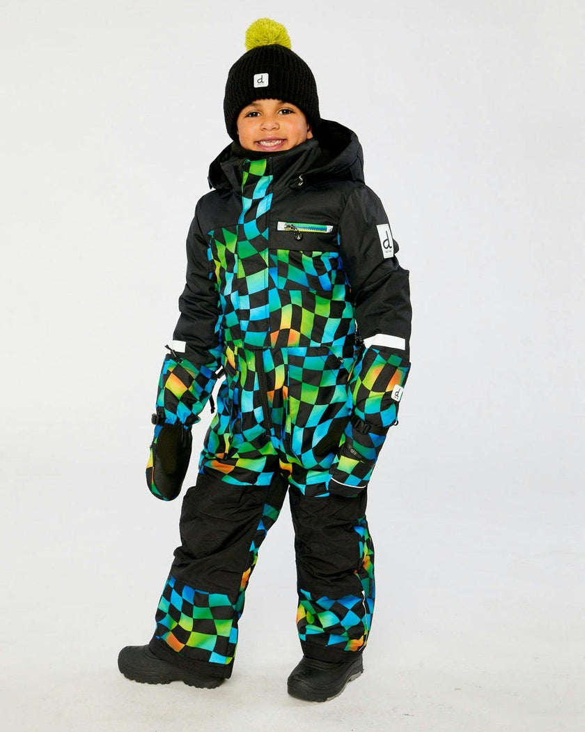 Kids One Piece Play Snowsuit Blue Checkered Print