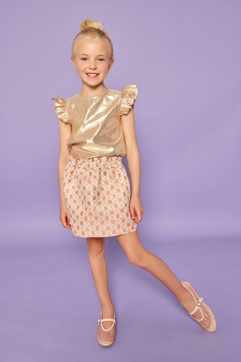 Gold Metallic Ruffle Shoulder Sleeveless Top