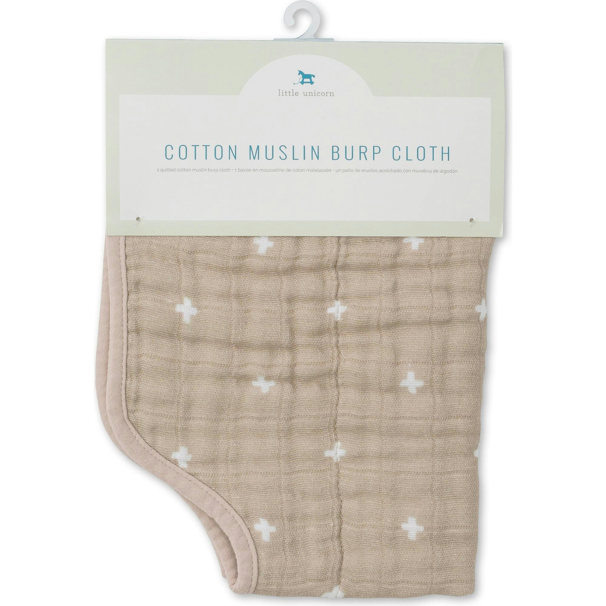 Cotton Muslin Burp Cloth - Taupe Cross