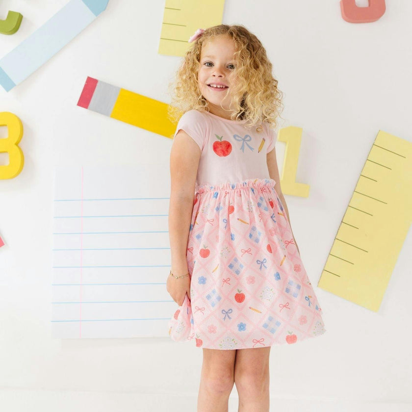 Back To School Trellis Short Sleeve Tutu Dress