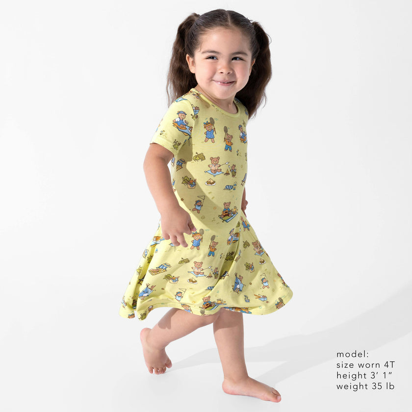 Teddy Bear Picnic Bamboo Girls' Short Sleeve Dress