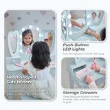 Teamson Kids Heart Glow Wooden Vanity Set with LED Lights Mirror & Stool