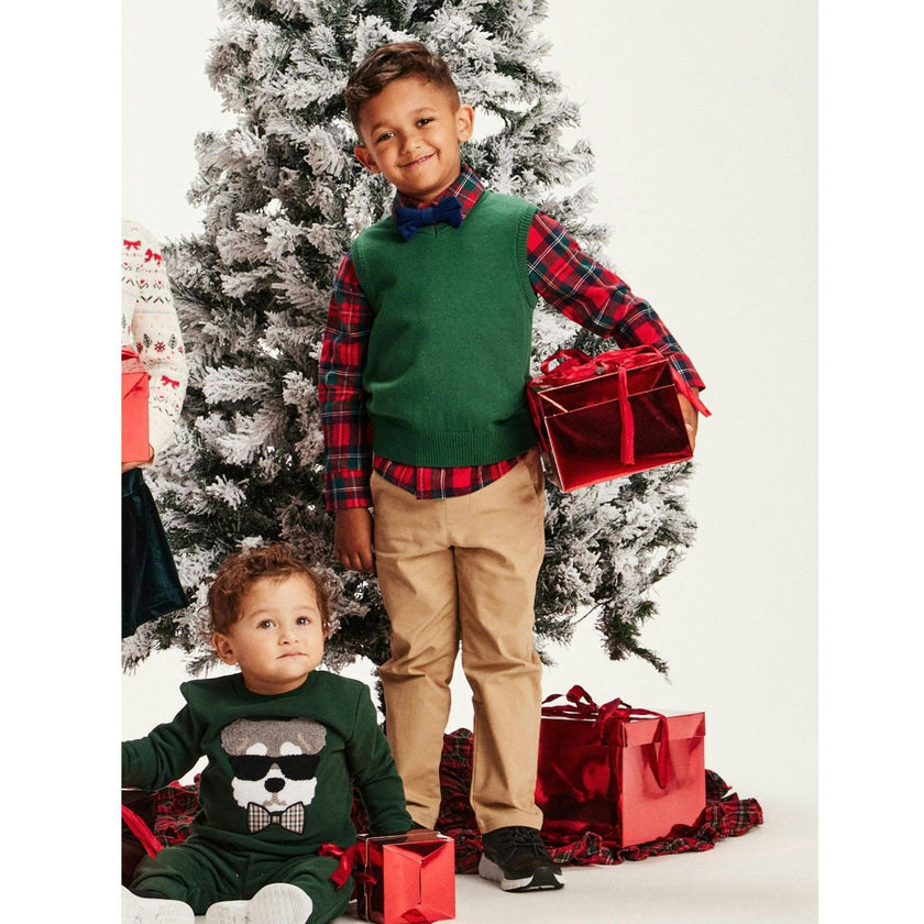 Kids 4-Piece Sweater Vest Set | Holiday Plaid
