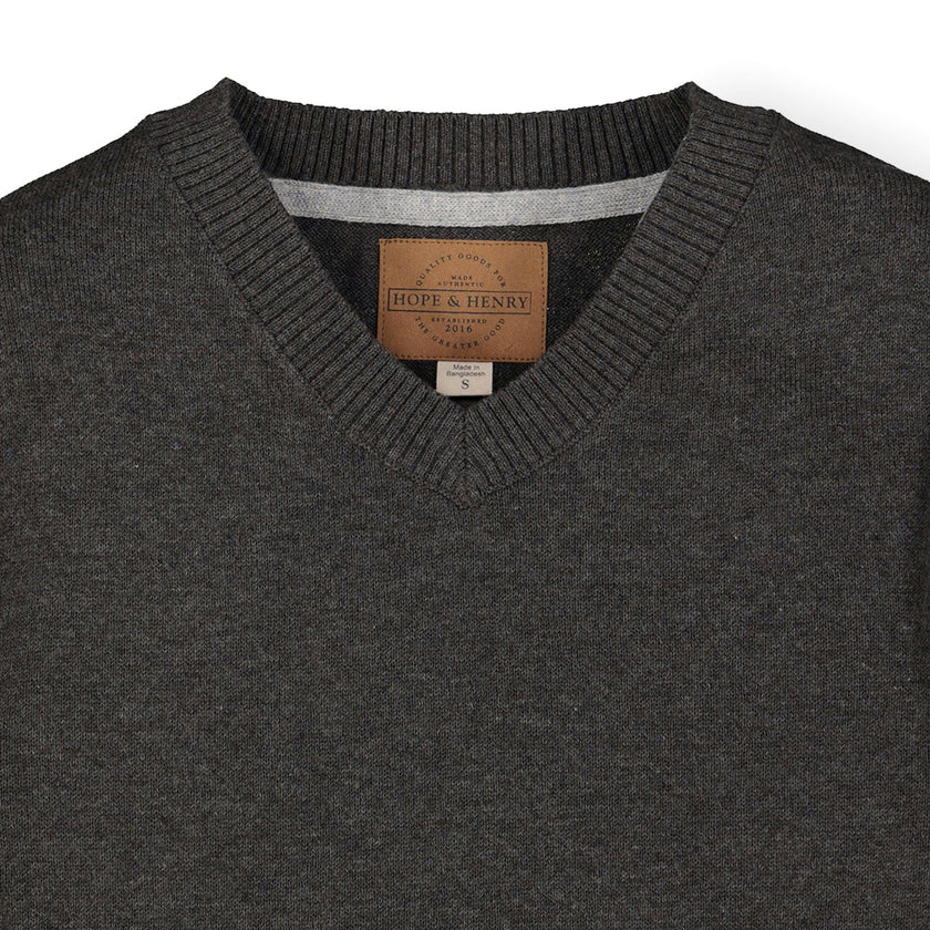 Organic V-Neck Sweater with Elbow Patches