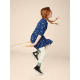 Graphic Print Crew Neck Long Sleeve Elastic Waist Midi Dress, Blue