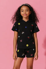 Black Crystal Doodle Short Set
