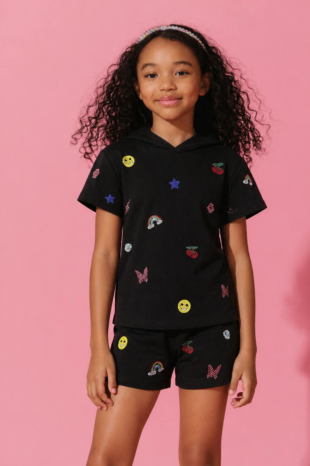 Black Crystal Doodle Short Set
