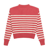 Women's Red And Cream Stripe Cropped Knit Cardigan