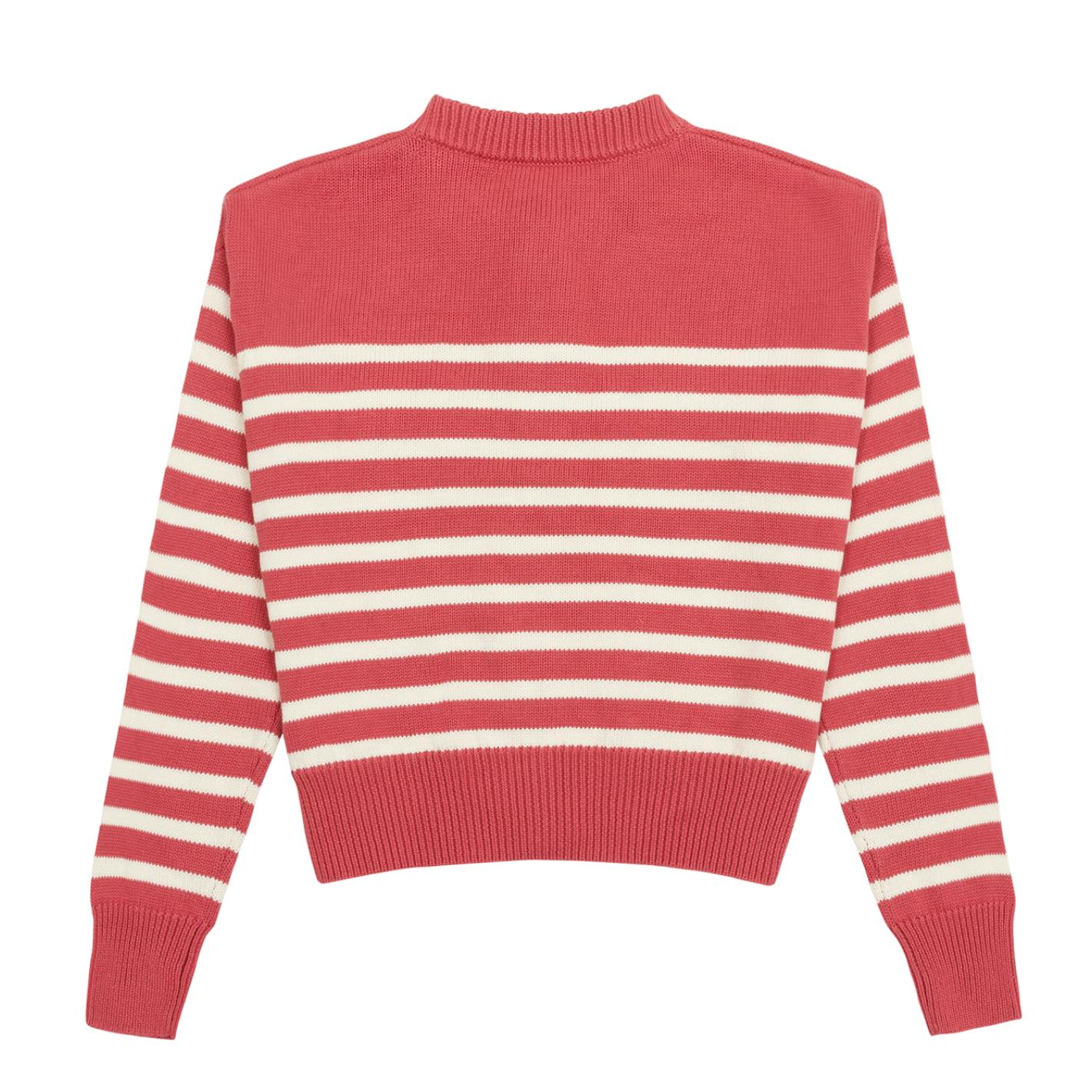 Women's Red And Cream Stripe Cropped Knit Cardigan