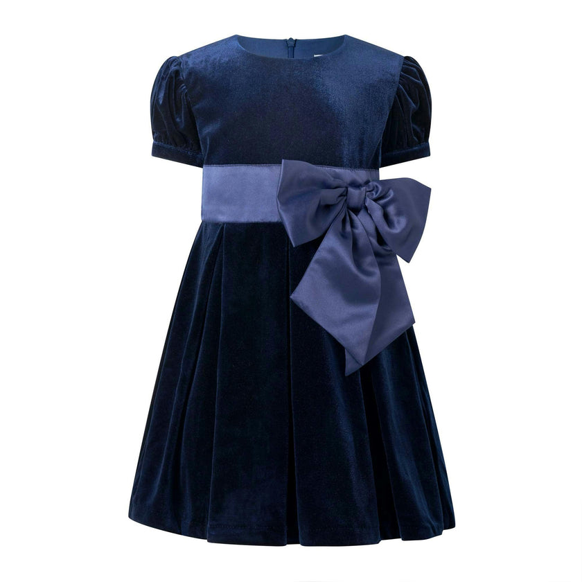 Crushed Velvet Bow Ribbon Tie Short Puff Sleeve Dress