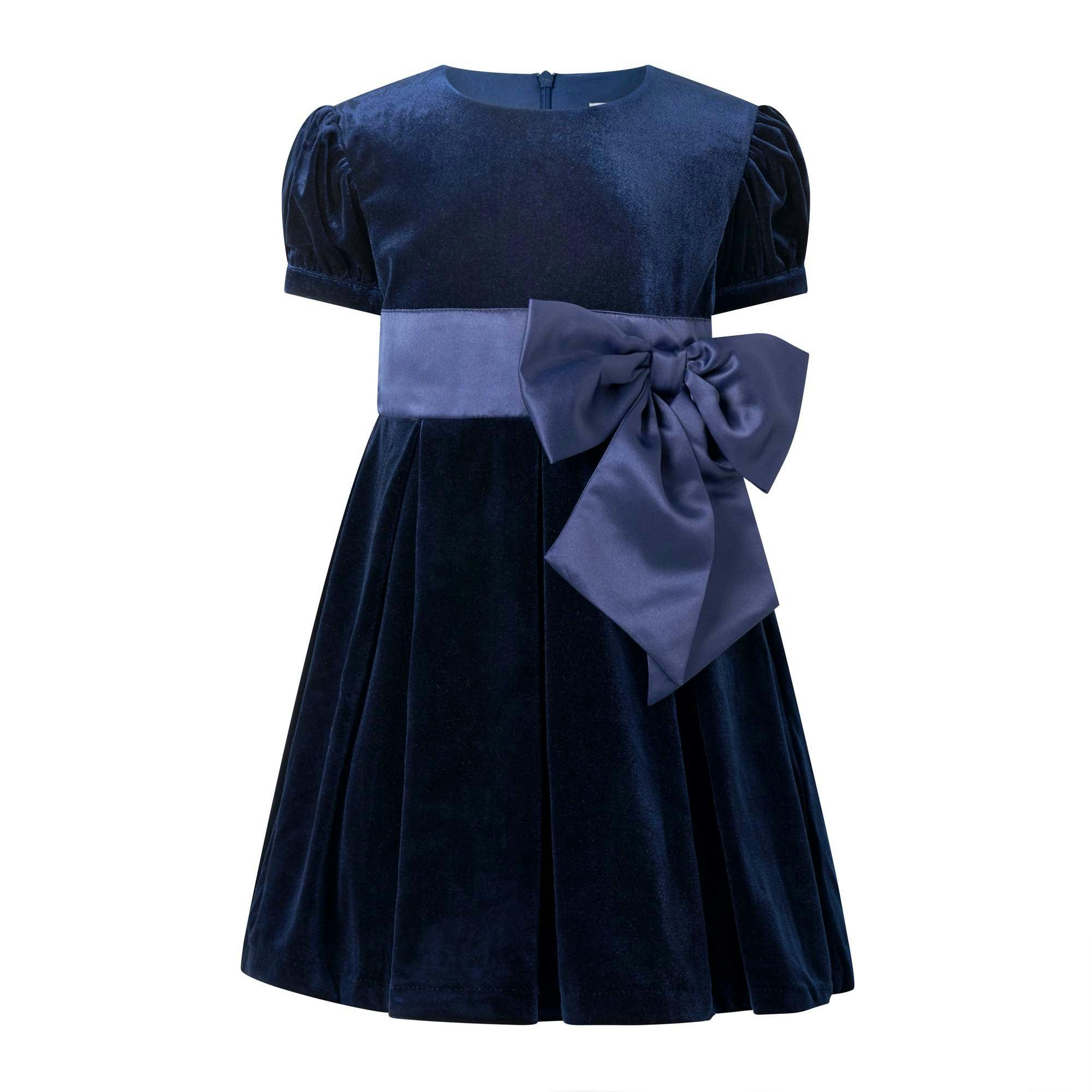 Crushed Velvet Bow Ribbon Tie Short Puff Sleeve Dress