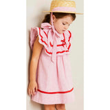 Lawrence Striped Ruffle Bib Sleeveless Dress in Red (12mths-8yrs)