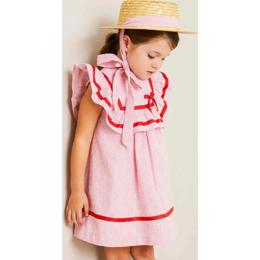 Lawrence Striped Ruffle Bib Sleeveless Dress in Red (12mths-8yrs)