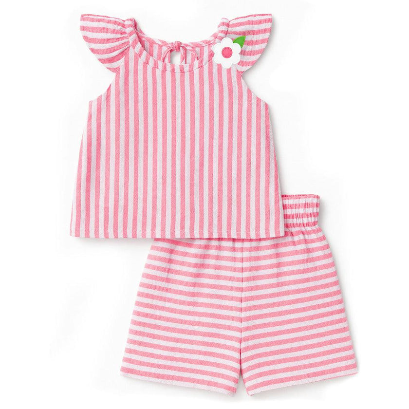 Stripe Gauze Top And Shorts