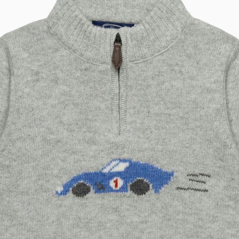 Sebastian Car Half Zip sweater in Gray Marl