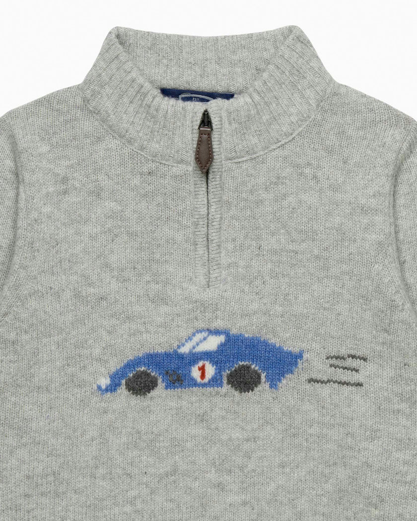 Sebastian Car Half Zip sweater in Gray Marl