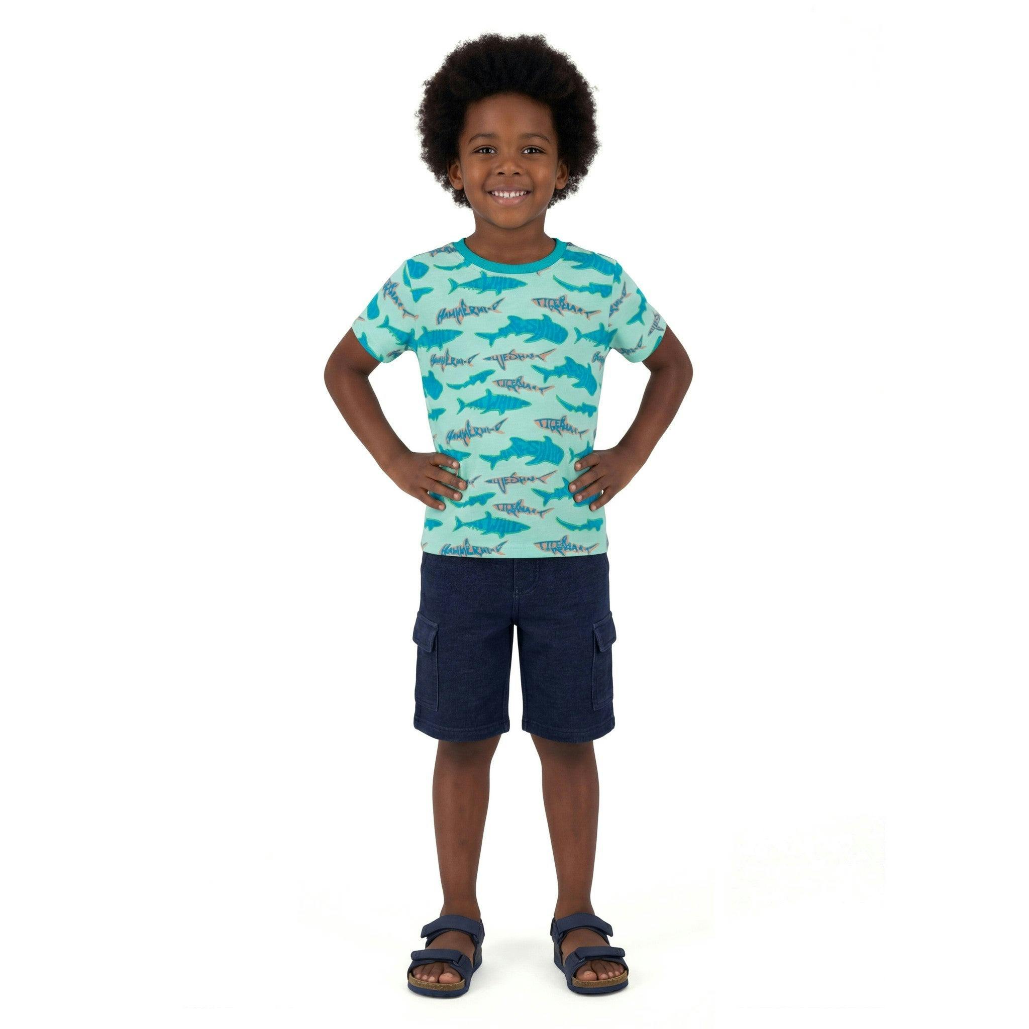 Boys Graphic Tee | Teal Sharks