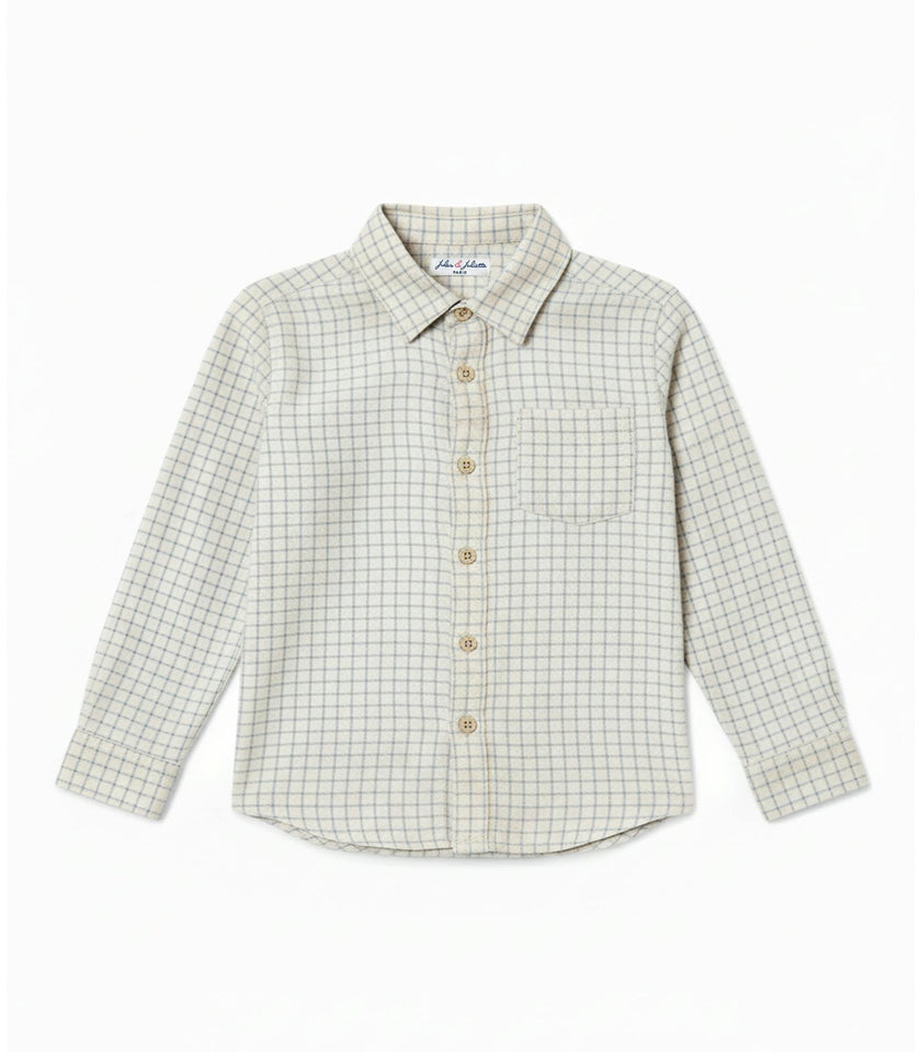 Achille Baby Shirt Long Sleeves with pocket, Beige Check