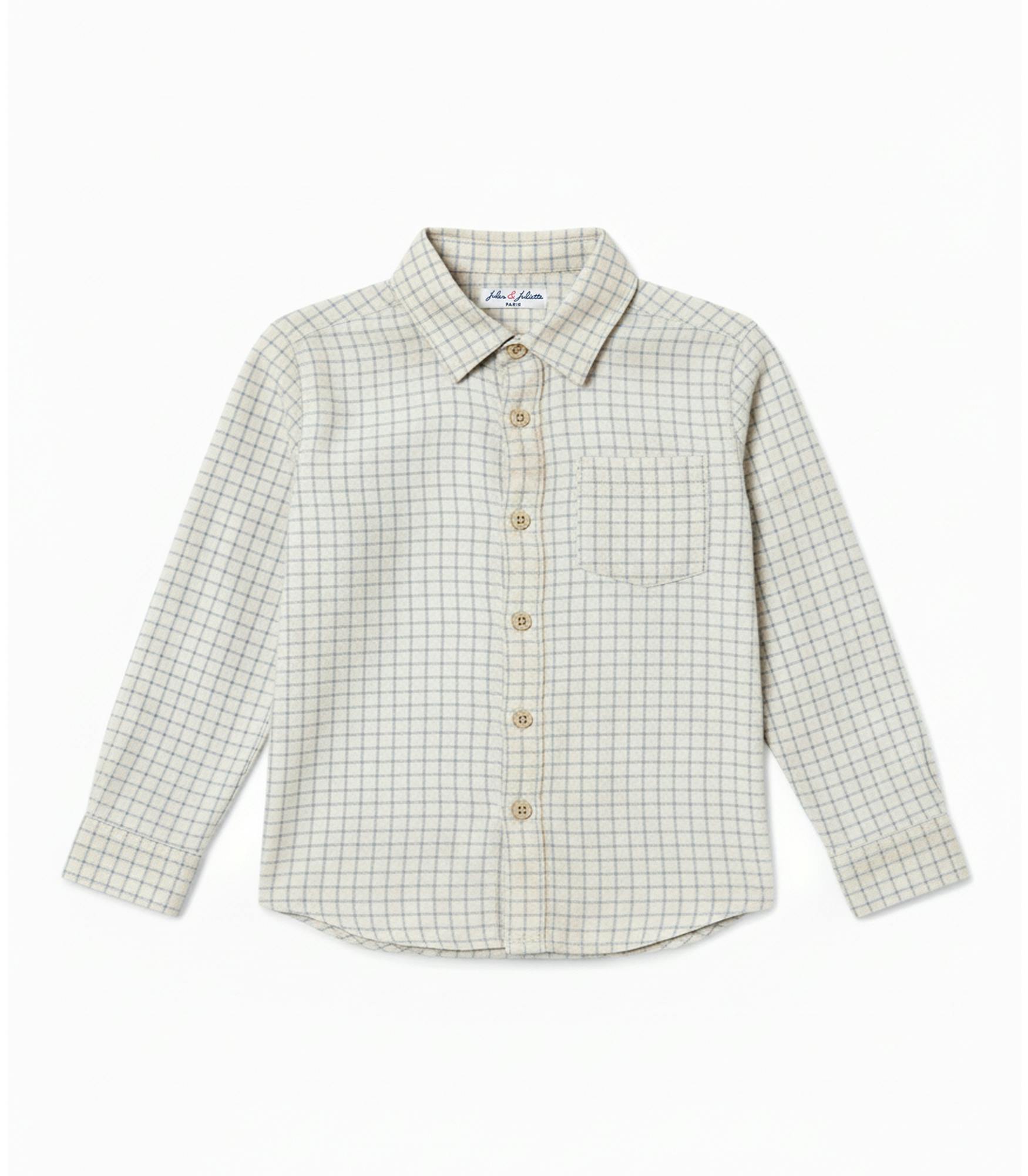 Achille Baby Shirt Long Sleeves with pocket, Beige Check