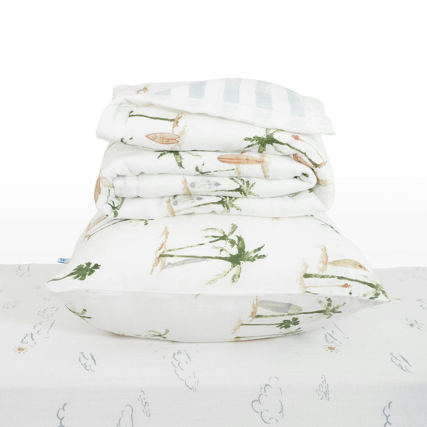 Cotton Muslin Toddler Bedding 3 Piece Set - Palm Paradise