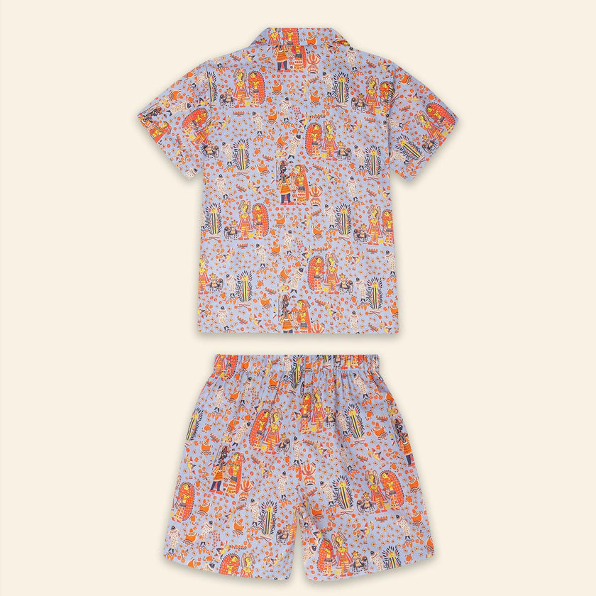 Kids Aryo Shirt and Otto Shorts Bihar Blessings Periwinkle