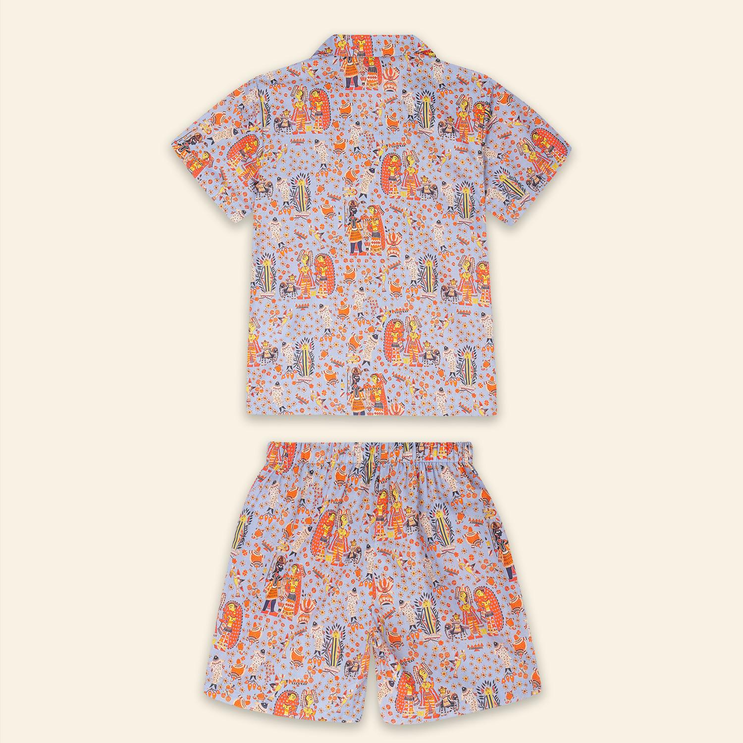 Kids Aryo Shirt and Otto Shorts Bihar Blessings Periwinkle