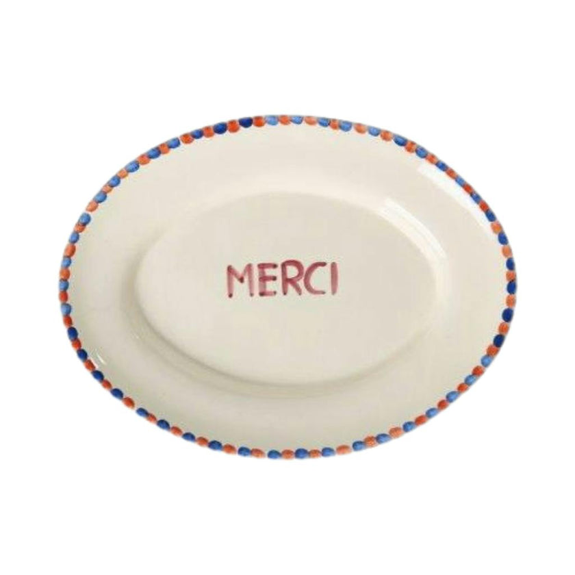Ceramic Serving Platter with Hand-painted MERCI - Medium