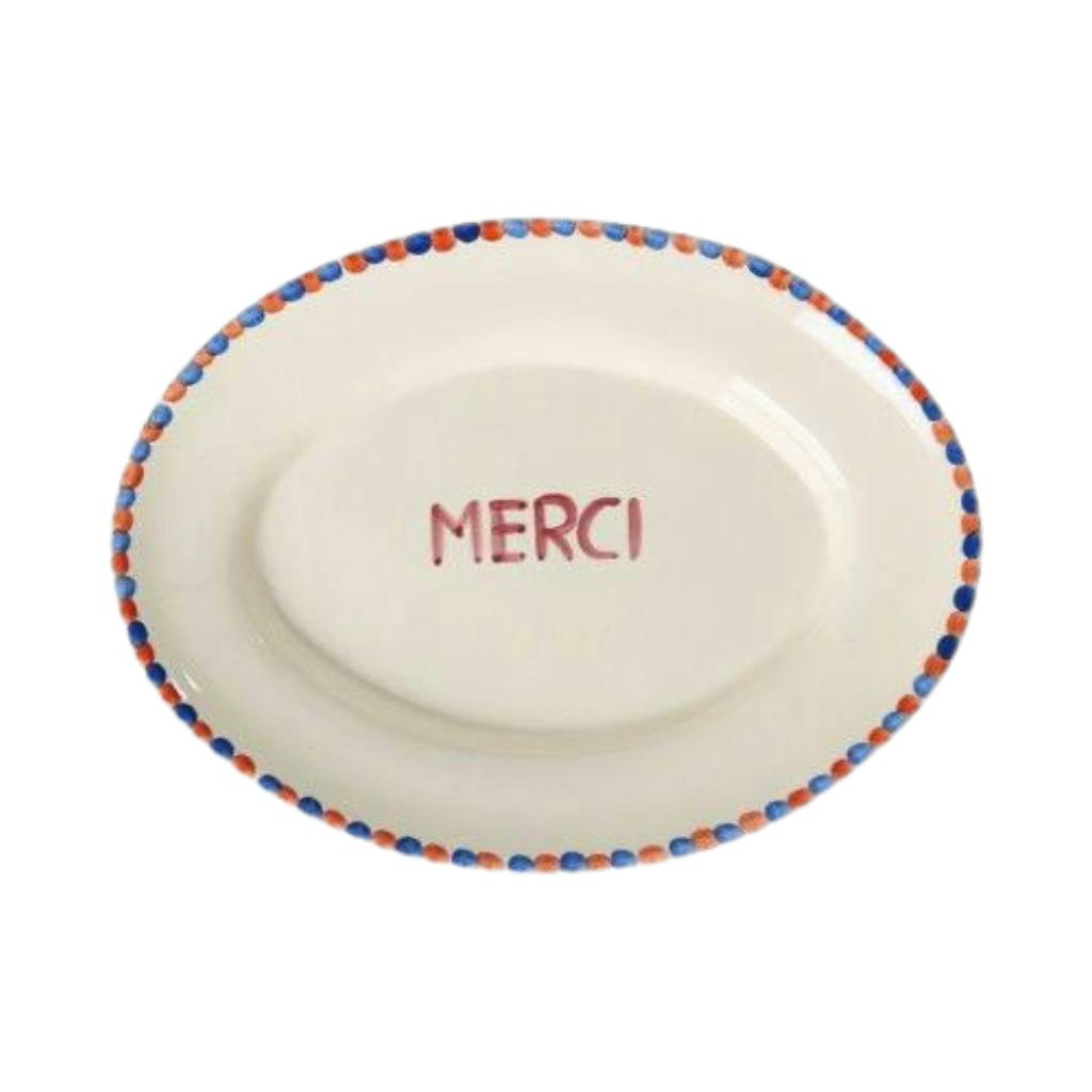 Ceramic Serving Platter with Hand-painted MERCI - Medium