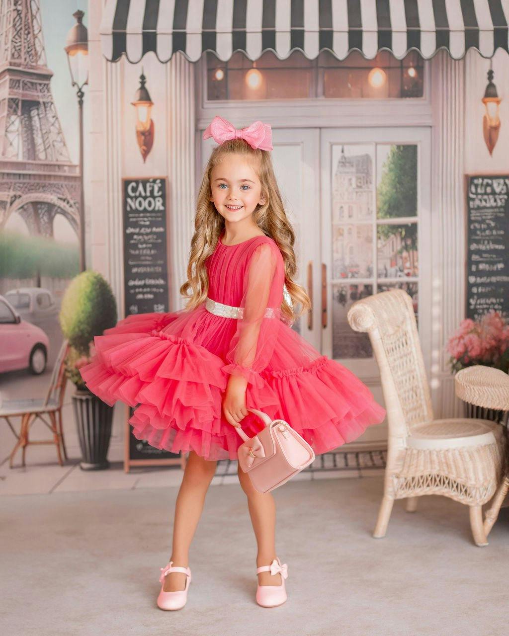 Parisian Rosé Pink Tulle Birthday Party Dress for Girls