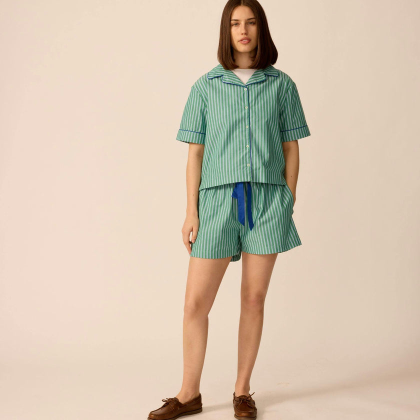 Adult Bowling Shirt in Cucumber Stripe