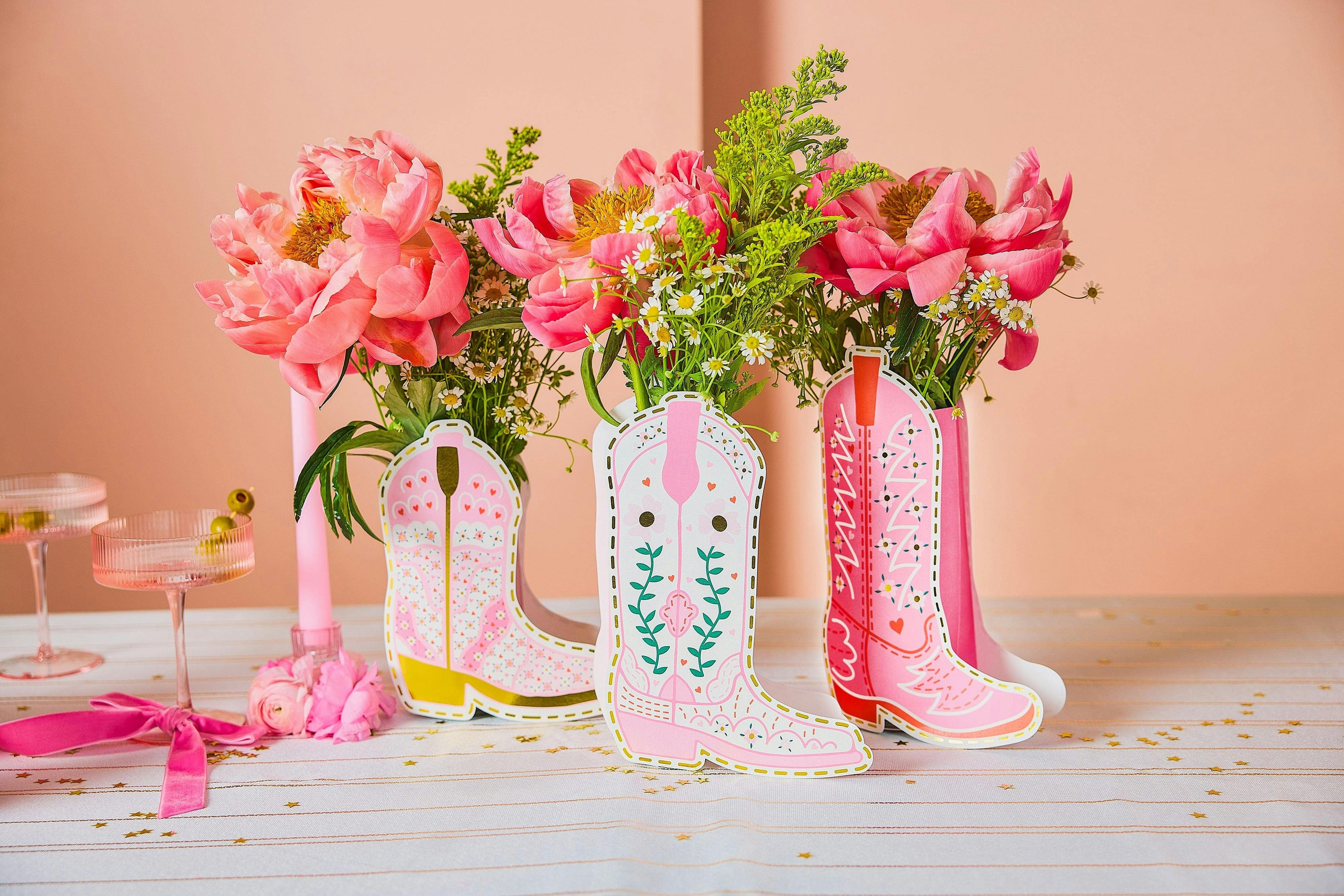 Boot Scoot Blooms Cowboy Boot Pop-Up Vase Slip Covers Set of 3