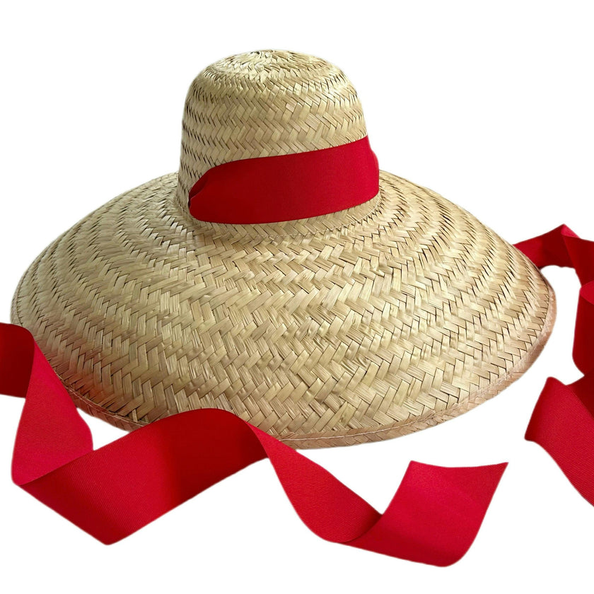 Geranium Sun Hat - Long Red Grosgrain Ribbon