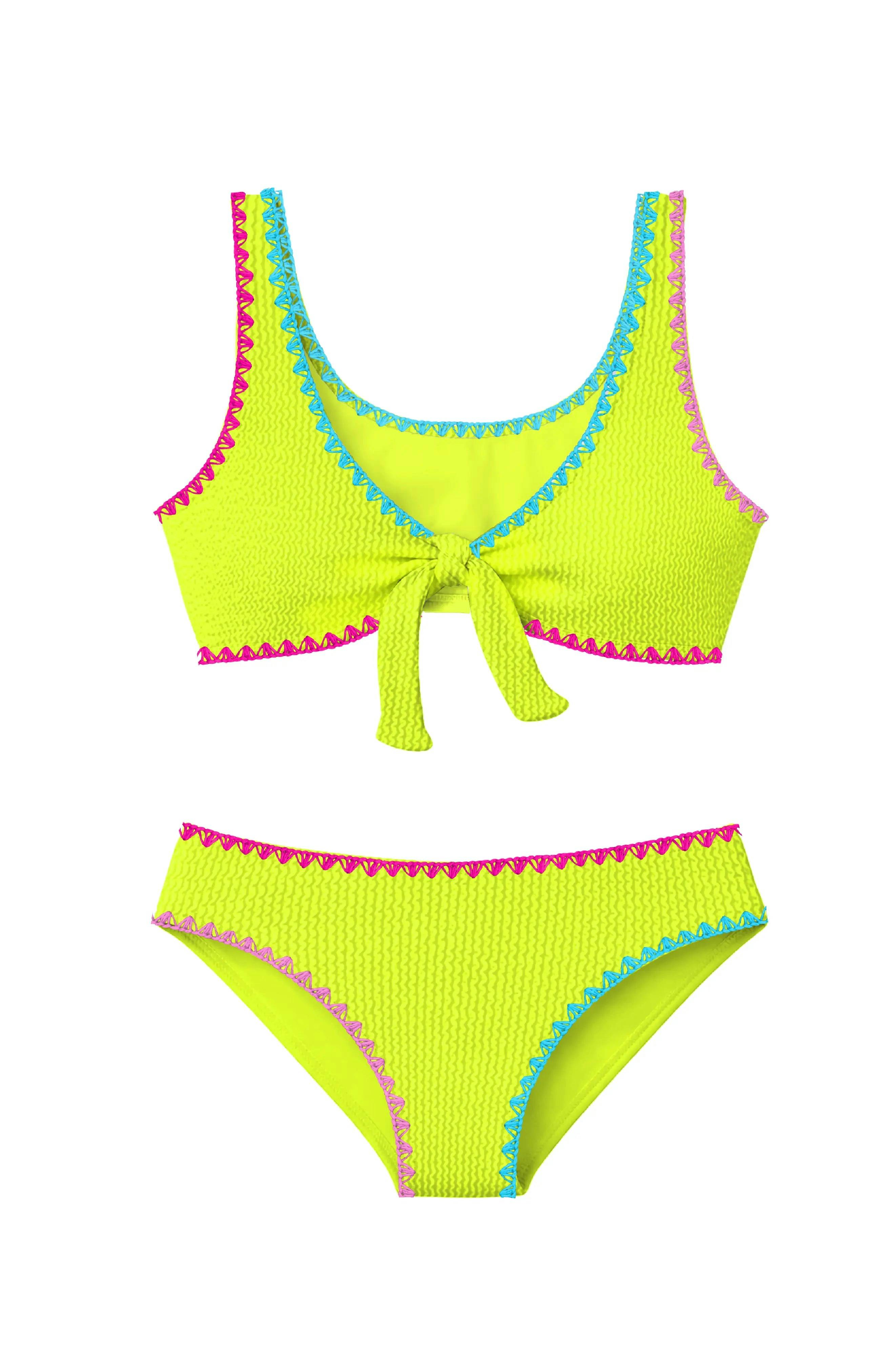 Izy Crinkle Tie Bikini with Embroidered Trim