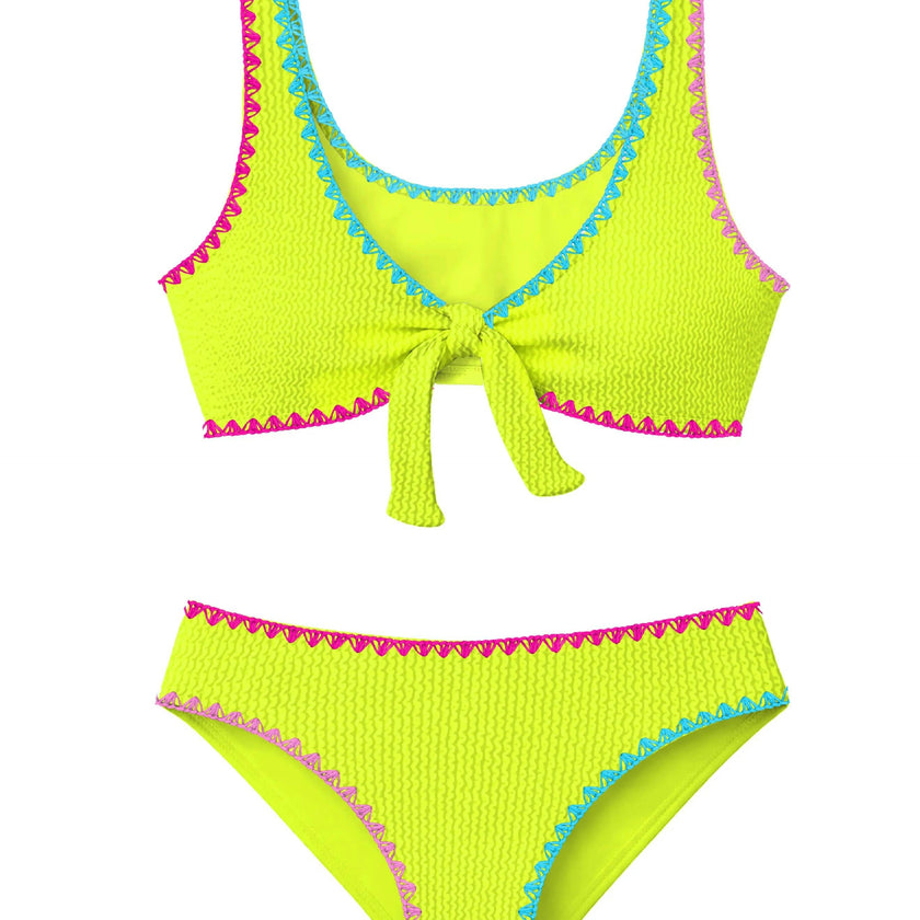 Izy Crinkle Tie Bikini with Embroidered Trim