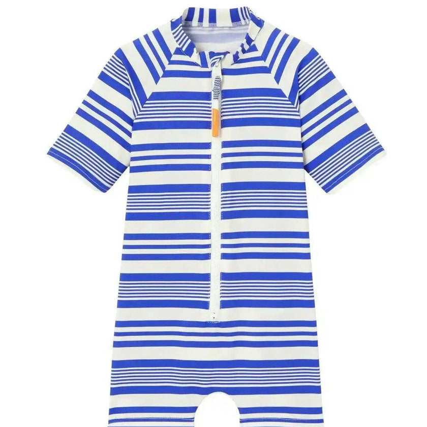 Boys' anti-UV short-sleeved jumpsuit, blue striped | COMBI MALO