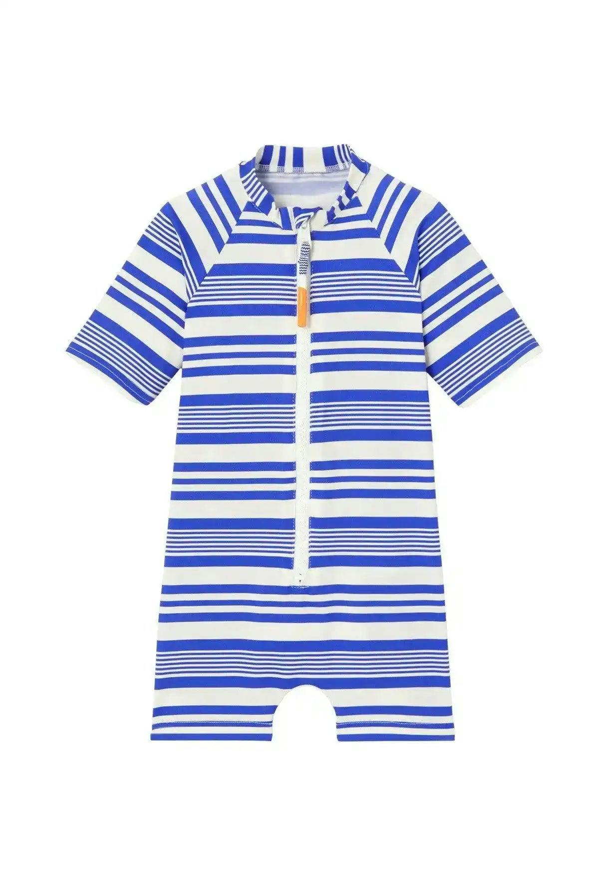 Boys' anti-UV short-sleeved jumpsuit, blue striped | COMBI MALO