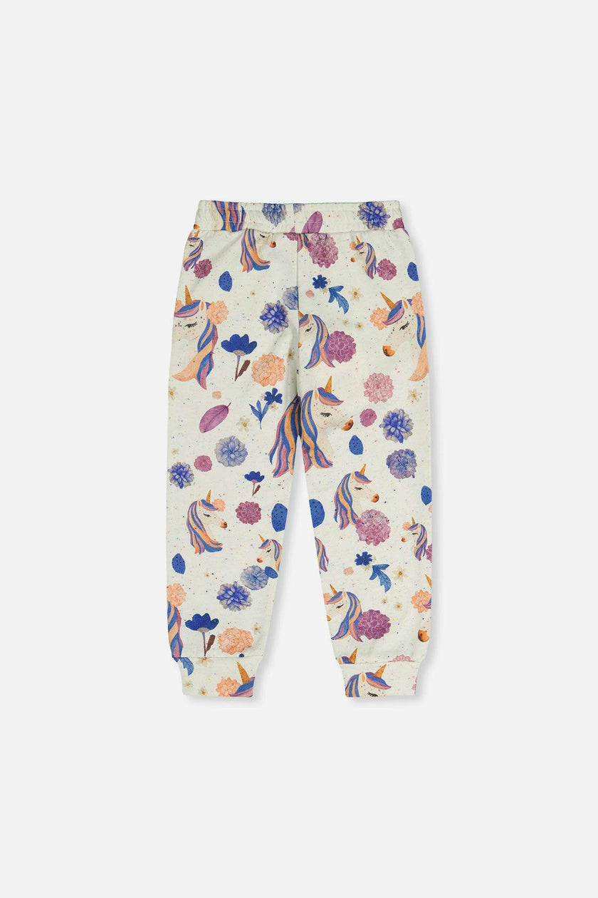 Sweatpants Beige Unicorn Print