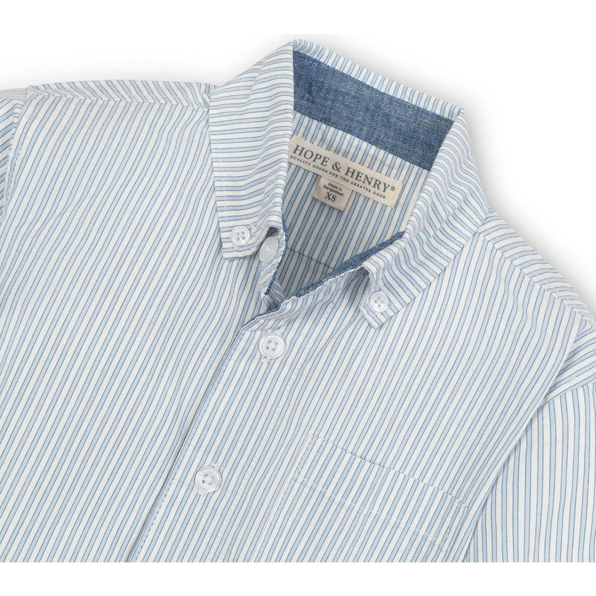 Organic Stretch Poplin Long Sleeve Button Down Shirt, Blue