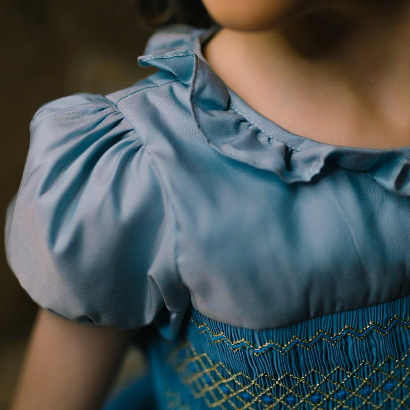 Astrid Blue Taffeta Smocked Girl Dress