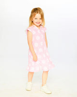 Terry Cloth Beach Hoodie Dress Pink Printed Flowers