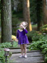 Long Sleeve Bubble Romper in Dark Purple Velvet