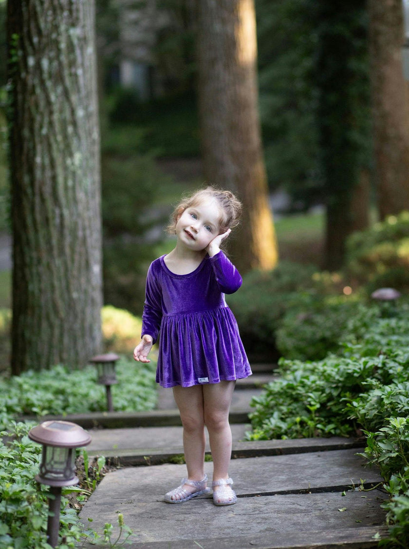 Long Sleeve Bubble Romper in Dark Purple Velvet