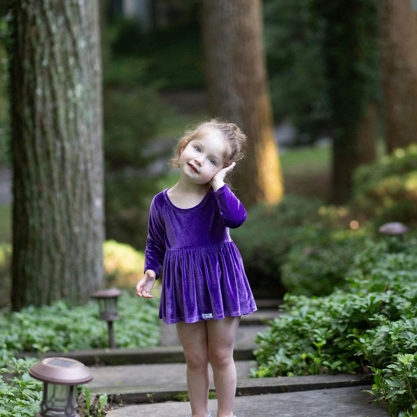 Long Sleeve Bubble Romper in Dark Purple Velvet