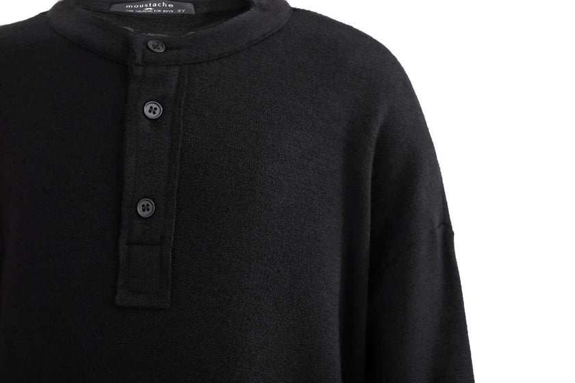 Jet Black Three-Button Henley Top