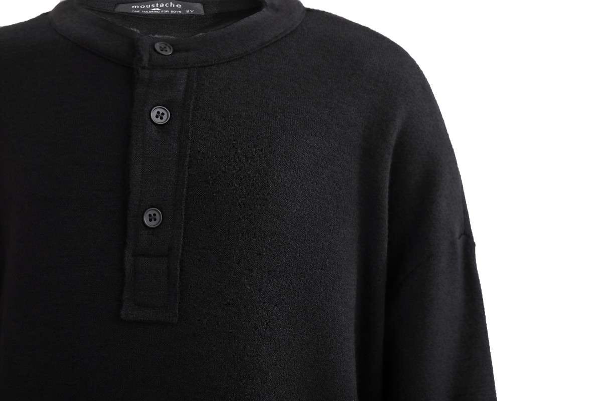 Jet Black Three-Button Henley Top