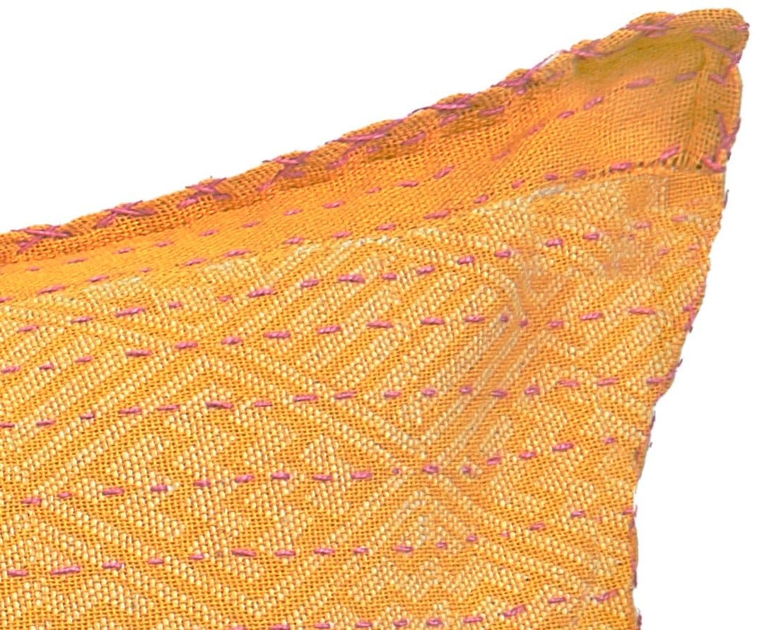 Artisan Hand Loomed Cotton Square Pillow - Yellow Diamond - 24