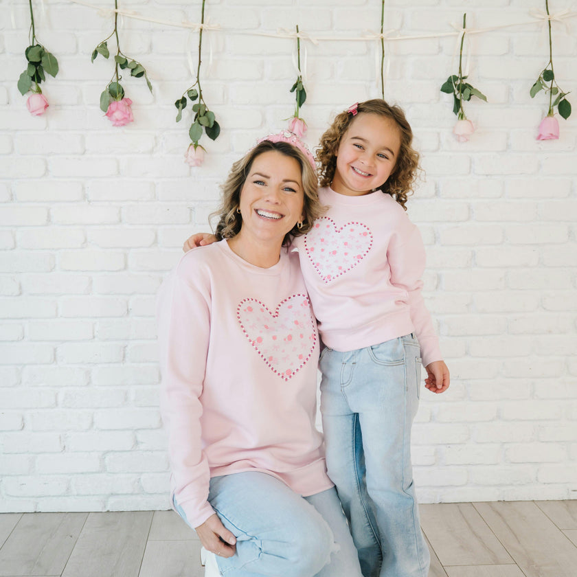 Dainty Rose Pearl Heart Patch Sweatshirt