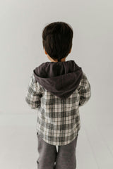 Kids Hooded Shacket in Granite Plaid